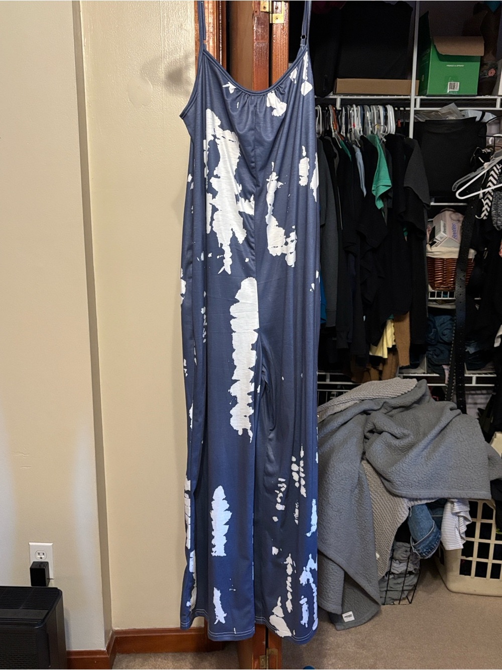 Women's Navy and White Tie-Dye Jumpsuit